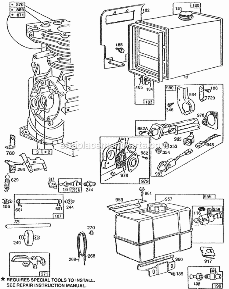 Fuel Tank Groups Primer Diagram and Parts List for 190432-2984-01  Briggs and Stratton Engine